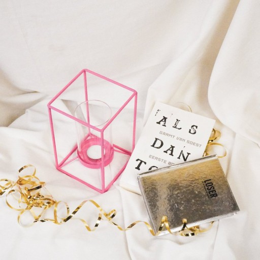 Latern - Metal/Glass - Pink - 12,5x12,5x20cm