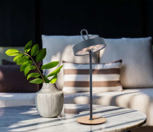 LED battery table lamp magnetic for outside and inside, made of metal and plastic in gray, 36 cm high