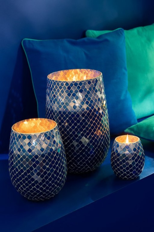 J-Line scented candle Mia Mosaik Blue Large-230h
