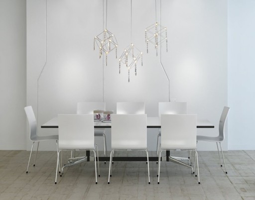 LED pendant lamp "Araneus" metal and plastic in chrome, with firmly built -in LEDs, 80 cm long, lighting for living room, dining room or office