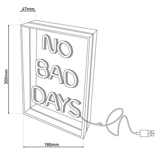 LED font light "No Bad Days" decoration for inside 30 x 18 cm, in blue and magenta-red