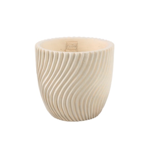 Lianna Cream Cement Pot | Ronde L Pot met Lijnen | 19×18 cm - Product afbeelding