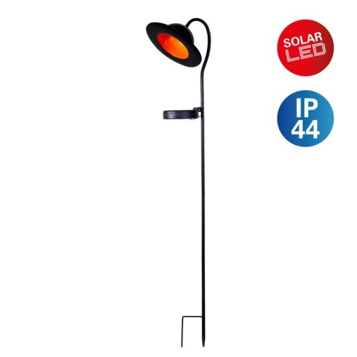 LED solar lamp "Bowler" with a skewer for the garden and terrace made of metal and plastic in black, with firmly built -in LEDs, solar lamp for the garden 86 cm high