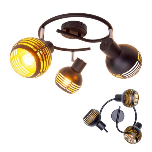 3-seater wall and ceiling rondel Spot "Casco" made of metal in black, and gold, with E27 version, Øca. 48 cm. Stylish lighting for living room, dining room or kitchen.