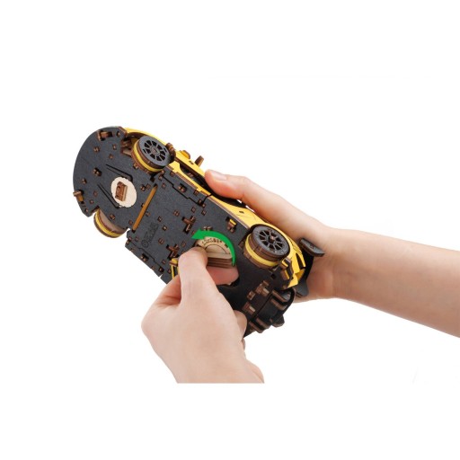 Eco Wood Art, (EWA) DIY 3D Mechanical Model Racing Car Yelow, 4042, 21x9,5x5,7cm