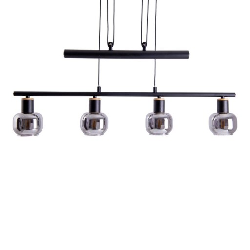 4 pendant lamp "fumoso", pendant lamp height adjustable made of metal and smoke glass in black, with E14 socket, for dining room, living room, hallway or office, 78 x 10 cm