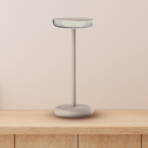 Cordless tablet light "Pasi" for outside and inside, made of metal and plastic in beige, dimmable, with touch and memory function, approx. 26 cm high