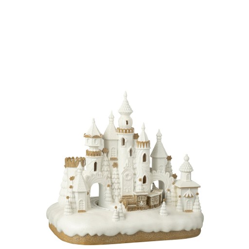 J-Line decoratie Peperkoek Kasteel + Trein - polyresin - beige/wit