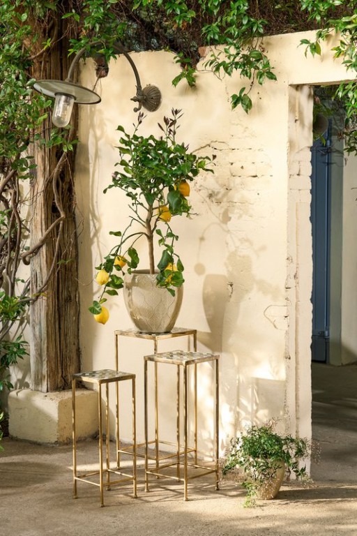 Alanza side table outside - set of 3 - L28 x B28 x H67 cm - Metal - Green