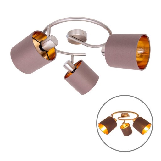 3-seater wall and ceiling rondel "Maron" made of metal-satin-matt with fabric umbrellas in brown, with E14 socket, lamp for living room, dining room, hallway and office, 28.5 cm diameter
