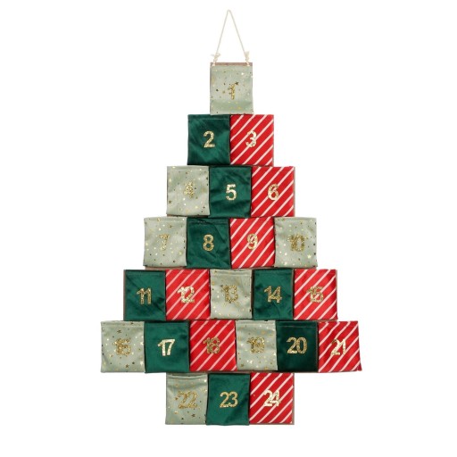 Adventskalender - L72 x B1 x H51 cm - Vilt - Groen, Rood