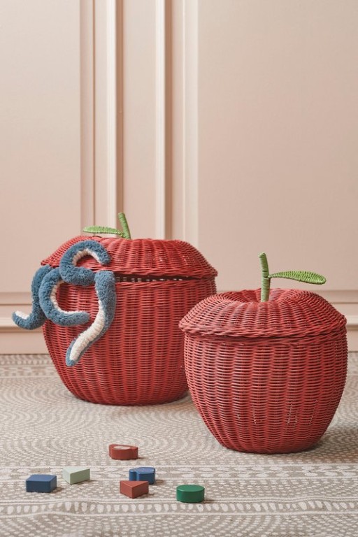 Storage Basket with Lid - Set of 2 - H48 x Ø30 cm - Rattan - Red