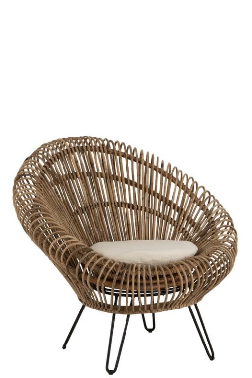 J-Line Lounge Vivi Rattan chair with cushion - jute/metal - natural