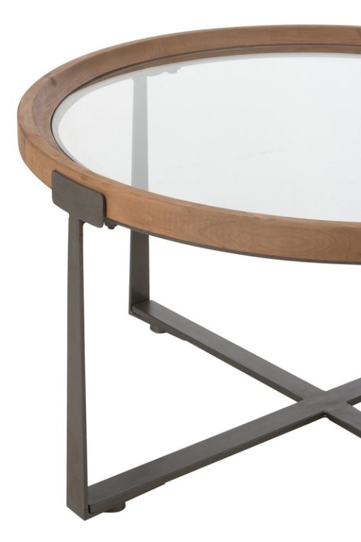 J-Line Set of 2 Coffee Table Luki Glass/Fir Wood Natural/Black