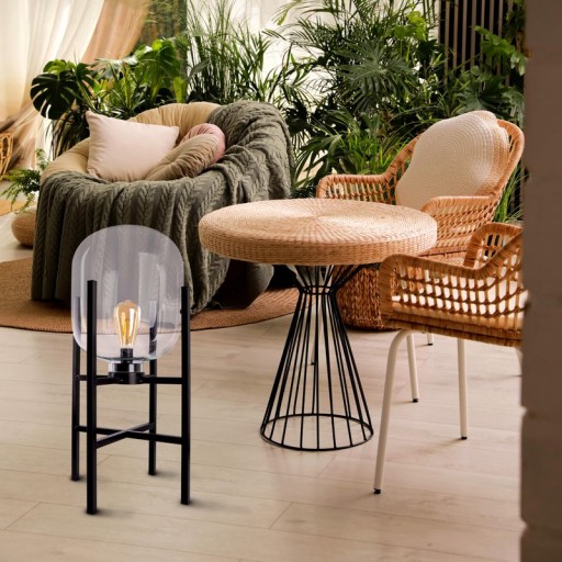 LED socket light "Lora" height 58 cm, made of metal and glass, made of black metal and clear glass, for inside and outside