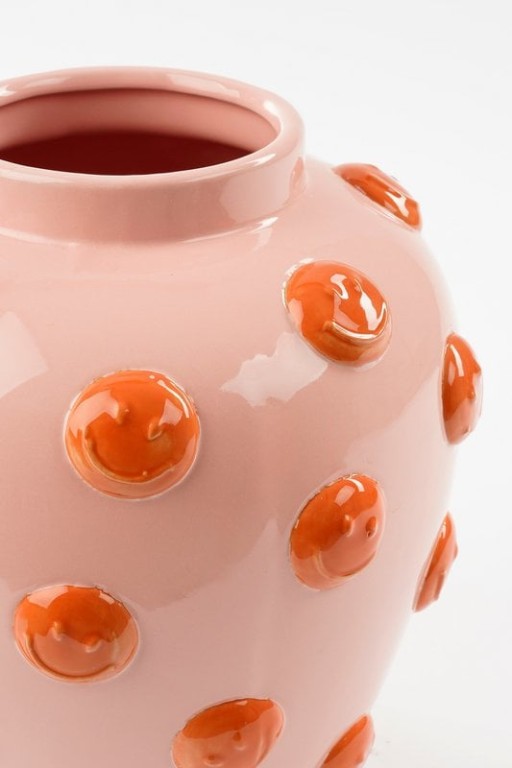 Smiley Vase - H33 x Ø30 cm - Ceramic - Light pink, Orange