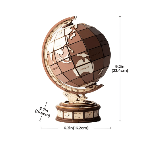 Robotime, 3D Houten Puzzel Globe Wonders, TGM01, 16,2x14,6x23,4cm