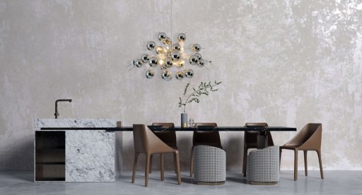 Pendant lamp "explosion" chrome made of metal and glass, G9 versions, hanging lamp for dining room, living room, hallway or office, Øca. 98 cm