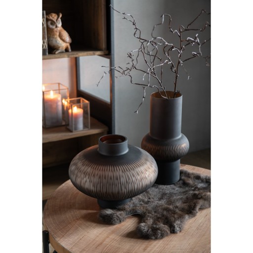 J-Line vaas Streep Bal - glas - bruin - small - 35 cm hoog