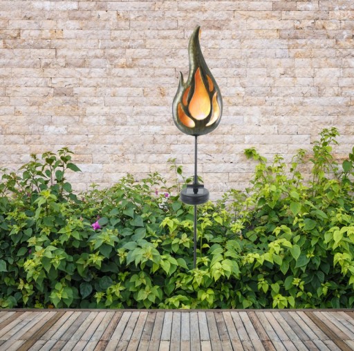 LED-Solar Erdspieß "FLAMME" Außen Erdspieß aus bronzefarbenem Metall und Kunststoff, mit integrierter LED
