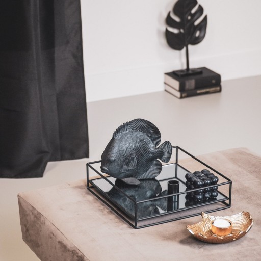 Ornament - Platte Vis - Polyresin - Zwart - 19,5x10,5x16cm