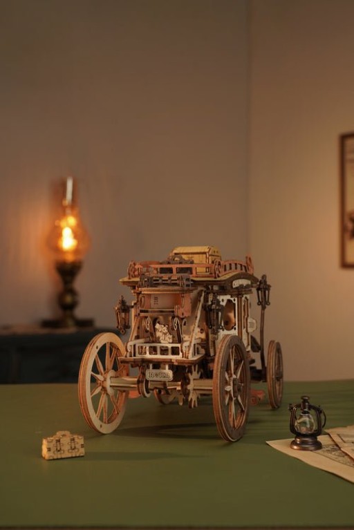 Music Box Wood DIY 3D Mechanical Music Box Stagecoach / Mechanical Music Box Carriage, Robotime, AMKA1, 21.8x11.2x14.6cm