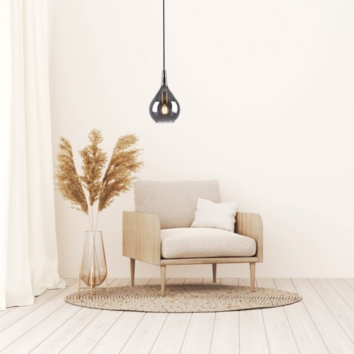 Pendant lamp "Gota", retro classic pendant lamp made of black smoke glass Ø 20 cm, with E27 versions, 150 high, ideal for dining room, living room and kitchen.