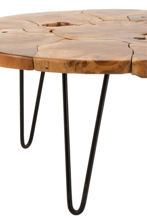 J-Line Coffee Table Samuel Round Teak Wood Brown - 80.00 x 80.00 x 36.50 cm