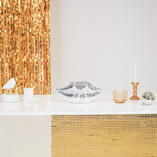 Ornament - Disco- Lips - Glass - Silver - 29x10x13,5cm