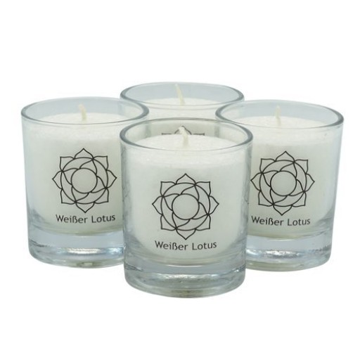 Witte lotus CHAKRA kaars, 30110, ca. 6 cm, set van 4, WIT