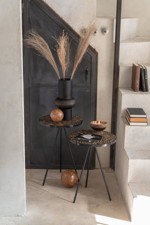 J-Line side table Rings - wood/glass - brown/black