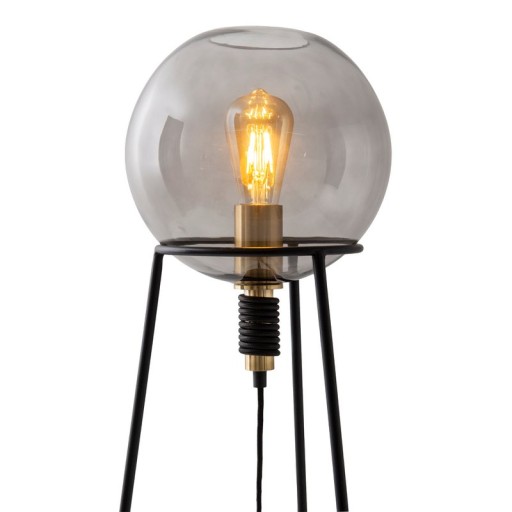 Table lamp "Stelo", modern table lamp made of black metal and smoke glass, E27 socket, 71 cm high, for dining room, living room, hallway or office,