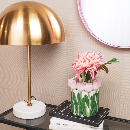 VASE-TULIPS- Dolomiet-lichtroze/ groen-15x15x14cm