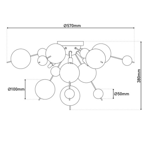 Ceiling lamp "explosion" chrome made of metal and glass, G9 versions, ceiling lamp for dining room, living room, hallway or office, Ø57 cm