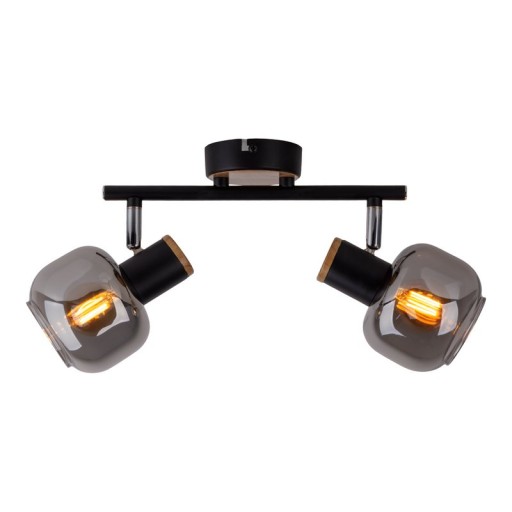 2 SPOT ceiling lamp "Fumoso", metal ceiling lamp and smoke glass in black, and nature, with E14 socket, for dining room, living room, hallway or office, 40 x 20 cm