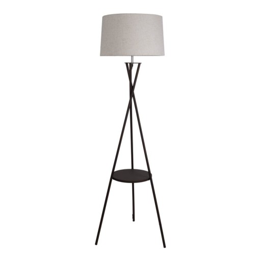 Standing lamp with integrated "Tora" table made of rust -colored metal and natural -colored textile material, 158 cm high Ø 51cm, E27