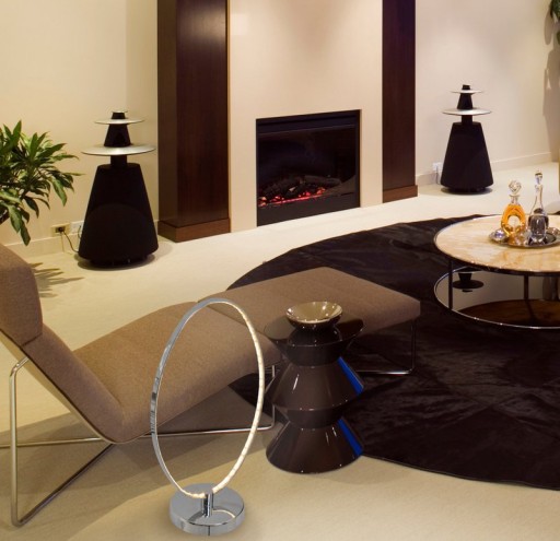 LED Tischleuchte 44 cm, chromfarbenes Metall, integrierte LEDs.