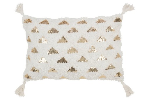 J-Line cushion Tufted Tassels - cotton - sequins/white/gold