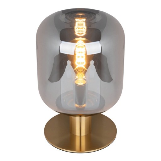 Glass table light "Alessio", 30 cm high, Ø 20 cm, gold-colored metal, smoke glass, E14