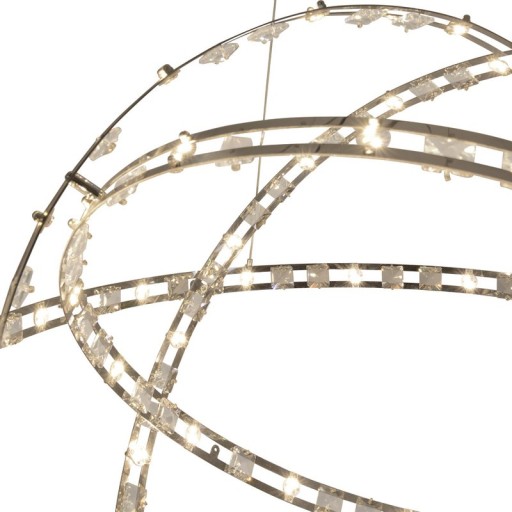 LED pendant lamp "Cosmos" metal and plastic in chrome, Ø60 cm, with firmly built -in LEDs, lighting for living room, dining room or office.