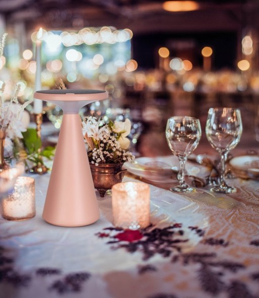 Solar battery table lamp "Palu" for outside and inside, made of plastic in pink, 20 cm high