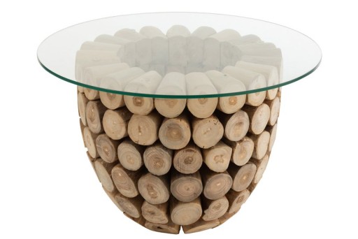 J-Line side table Discs Open Teak - wood - natural/glass