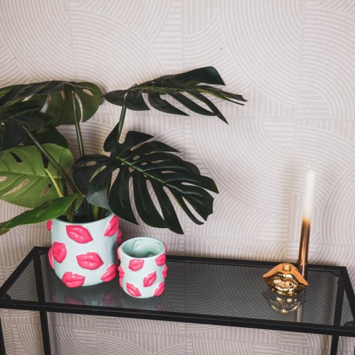 Pot - Kisses - Ceramics - Mint/Pink - 17,5x17,5x17,5cm