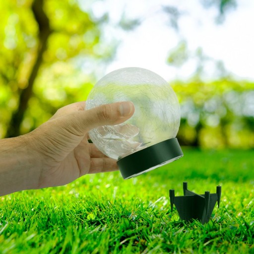 3 Set LED solar table lamp/ground skewer "Crackle" Ø 12cm, for outside, table lamp-plastic and glass, white, with integrated LED