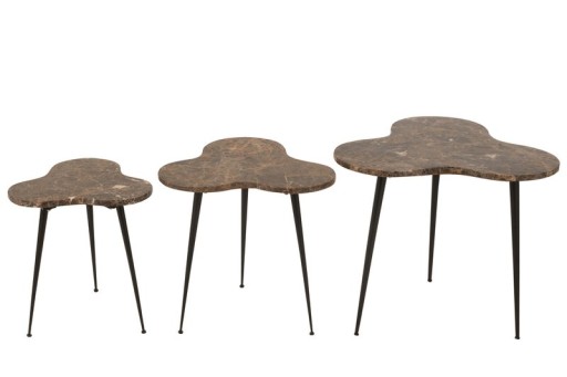 J-Line side table - marble/metal - brown/black - 3 pieces