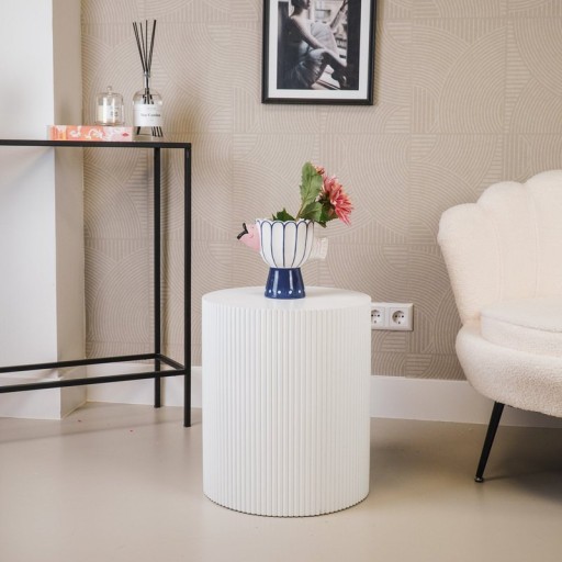 Side Table - Cylinder- MDF - White - 39x45cm