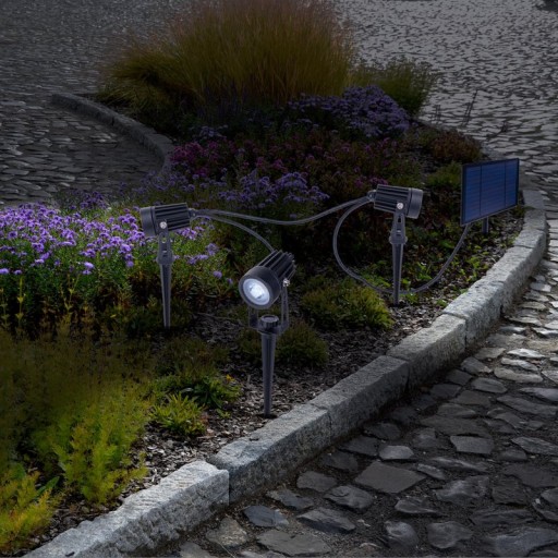 3er LED Solarspot mit Erdspieß ""Spoti"" Außen-Erdspieß aus Metall und ABS-Kunststoff in Schwarz,, mit fest verbauten LEDs mit drei Leistungsstufen