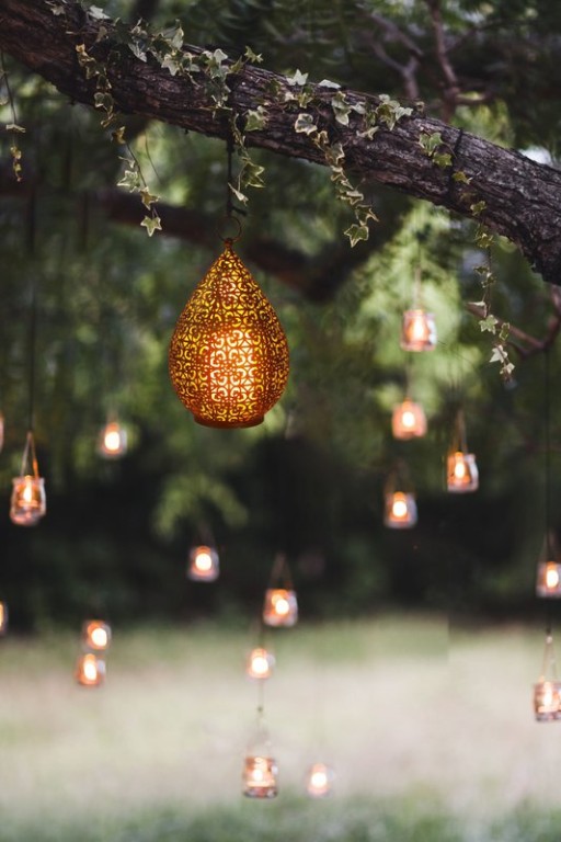 LED decol light 27.8 cm high in antique gold, for outside, made of metal and plastic, with integrated LED