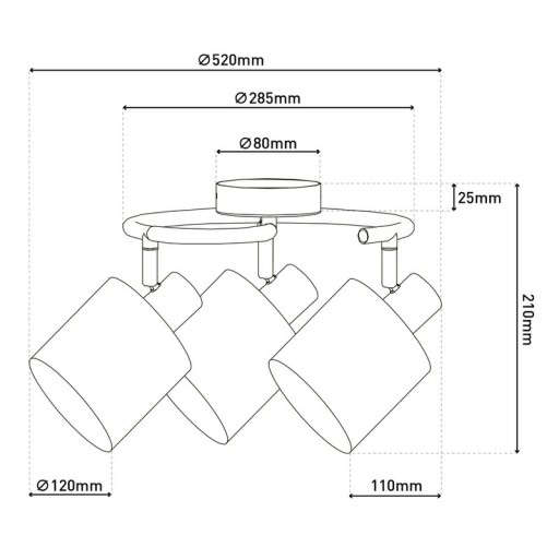 3-seater wall and ceiling rondel "Maron" made of metal-satin-matt with fabric umbrellas in brown, with E14 socket, lamp for living room, dining room, hallway and office, 28.5 cm diameter