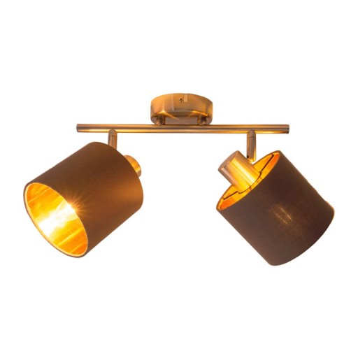 2-seater wall and ceiling lamp "Maron" made of metal-satin-matt with fabric umbrellas in brown, with E14 socket, lamp for living room, dining room, hallway and office, 46 x 12 cm